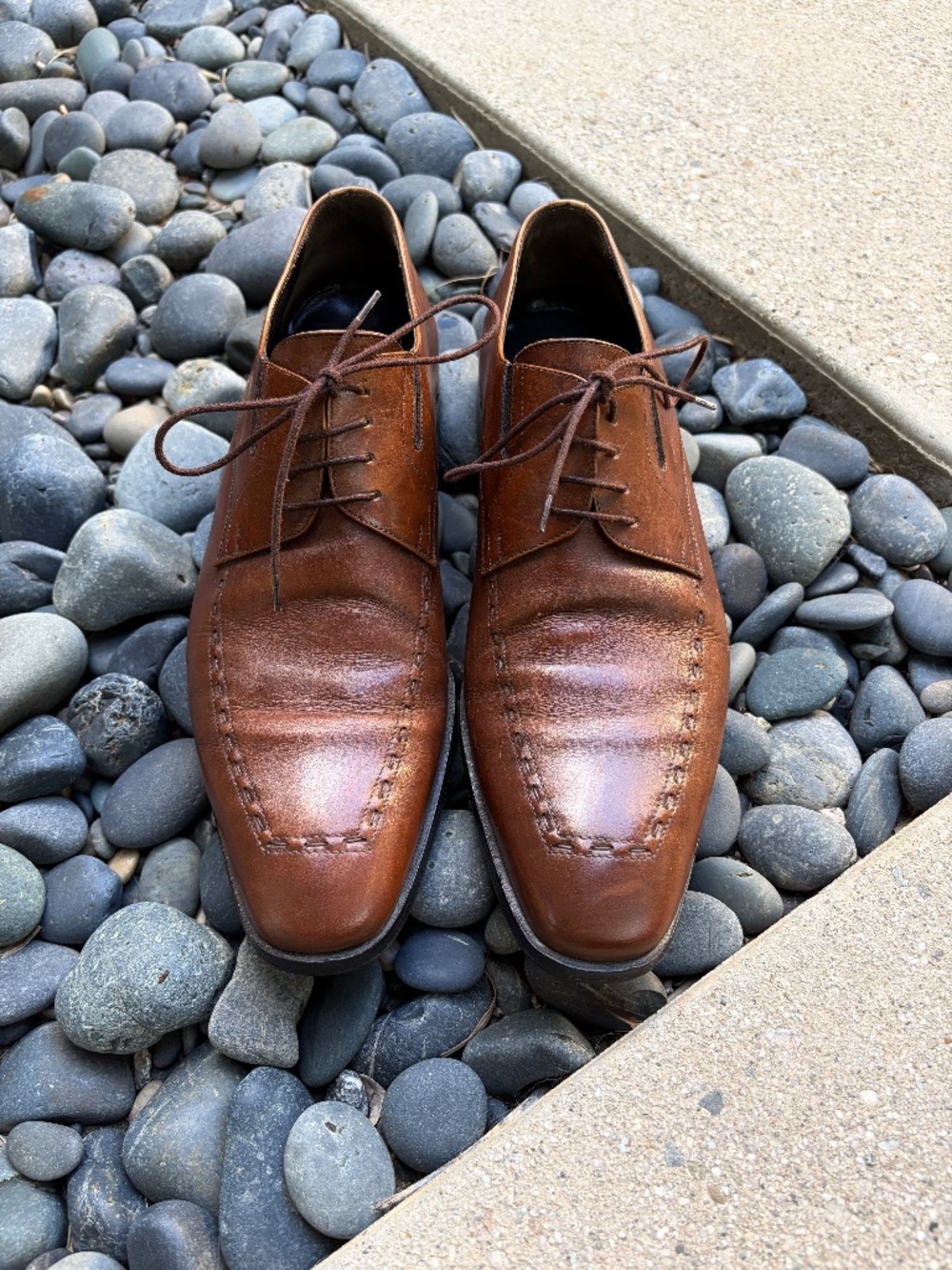 Mens Bruno Magli Dark Tan Lace-Up Leather Shoes